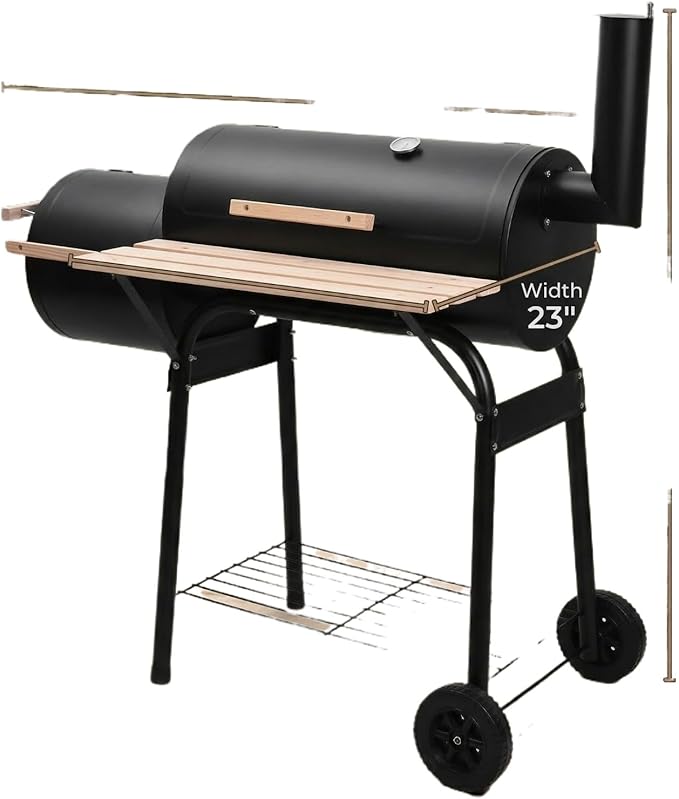 Charcoal grill with offset design, smoking stove, wood-fired grill with spacious cooking area, barrel-style grill and grill set, suitable for outdoor balcony picnics, gatherings and camping. (40in)
