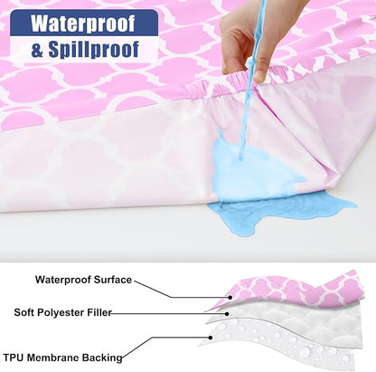 Smiry 2 Pack Rectangle Table Cloth 4 Foot, Waterproof Elastic Fitted Tablecloths, Windproof Washable Polyester Table Cover for Picnic, Camping, Outdoor (Pink, 30"x48")