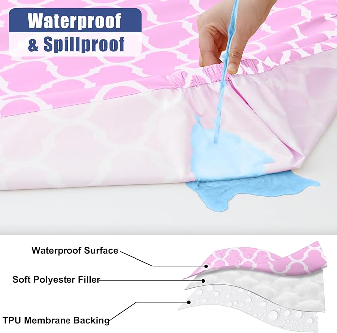 Smiry 2 Pack Rectangle Table Cloth 8 Foot, Waterproof Elastic Fitted Tablecloths, Windproof Washable Polyester Table Cover for Picnic, Camping, Outdoor (Pink, 30"x96")