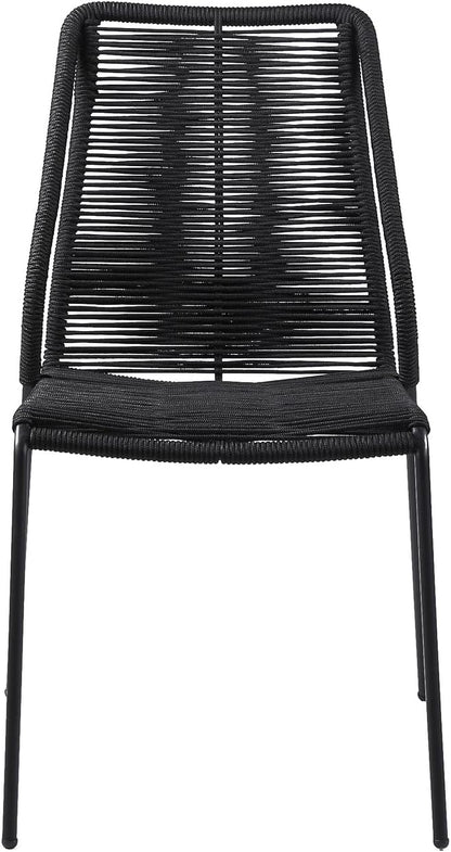 armen LIVING Clip Modern Indoor Outdoor Patio Stackable Steel Dining Chair with Black Rope - Set of 2