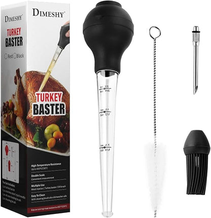 DIMESHY Turkey Baster Food Grade for Cooking & Basting, Detachable Round Bulb, Baster Cooking Good for Meat Poultry Beef Chicken, with Cleaning brush, inject needle, Basting brush