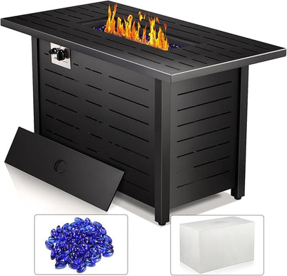 R.W.FLAME 43 Inch Propane Fire Pit, 3-in-1 Multi-Use Outdoor Fire Pit Table, 50,000 BTU Steel Gas Fire Pit with Lid & Lava Rock, Add Warmth and Ambience for Patio Deck Garden, Outdoor Gatherings