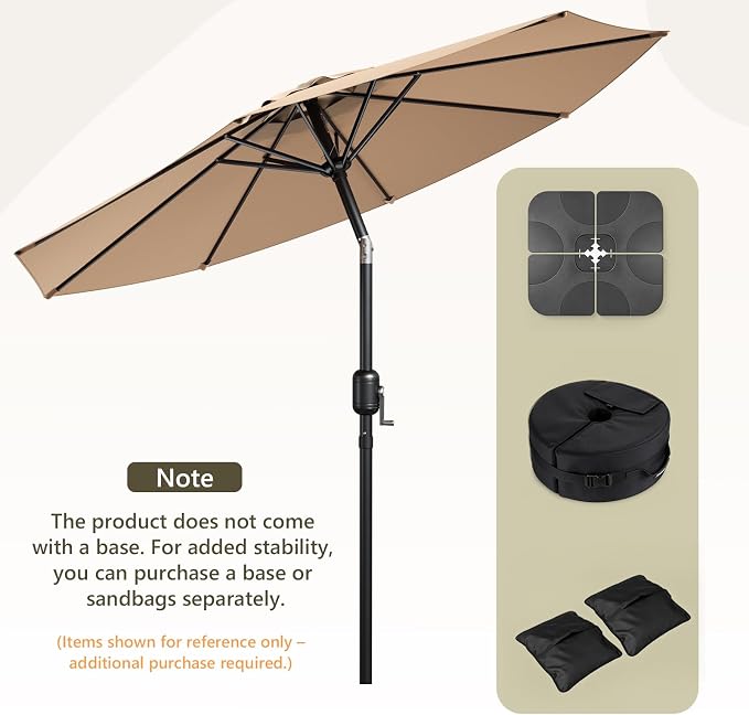 9FT Patio Umbrella,Outdoor Table Umbrella with Push Button Tilt & Crank,Pool Umbrella with Fade-Resistant Canopy, Heavy-Duty Steel Frame, Vented Top, for Deck, Backyard & Market