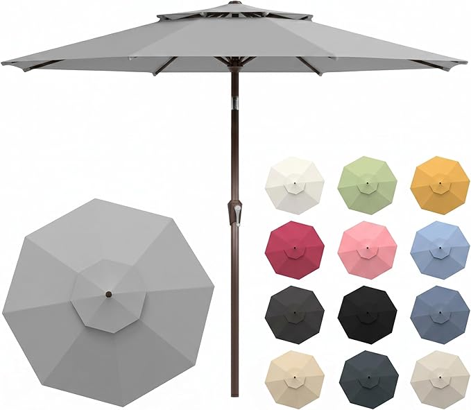 Patio Umbrella, 2 Tier Outdoor Table Umbrella, Large Vented Market Umbrellas with Push Button Tilt and Crank, 8 Sturdy Ribs for Backyard, Deck, Pool, UPF50+ UV Protection