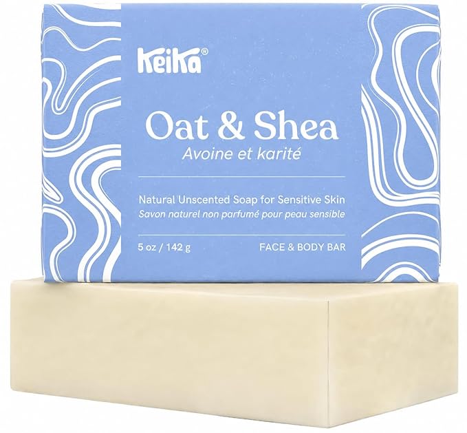 Keika Baby Soap Bar Oat & Shea Unscented for Eczema, Psoriasis, Face, Body, Infant Kids Teens Men Women with Sensitive Skin, 5 oz.