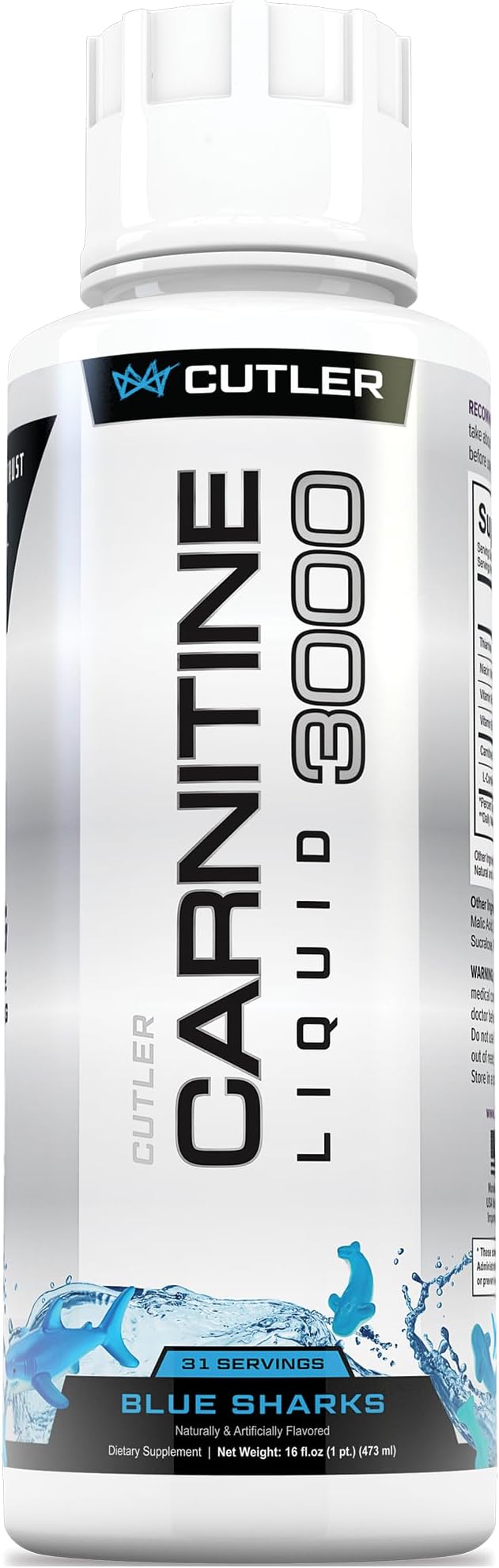 Cutler Nutrition Liquid L-Carnitine Supplement with Acetyl L-Carnitine & L-Carnitine Tartrate Forms - Pre Workout Formula for Optimal Absorption, Energy & Muscle Support | Blue Sharks Flavor