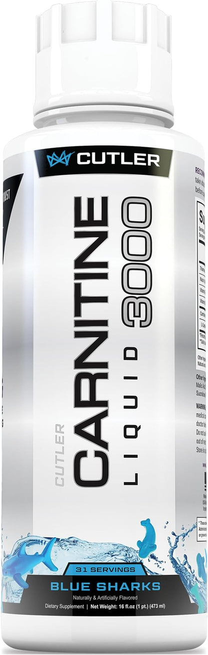 Cutler Nutrition Liquid L-Carnitine Supplement with Acetyl L-Carnitine & L-Carnitine Tartrate Forms - Pre Workout Formula for Optimal Absorption, Energy & Muscle Support | Blue Sharks Flavor