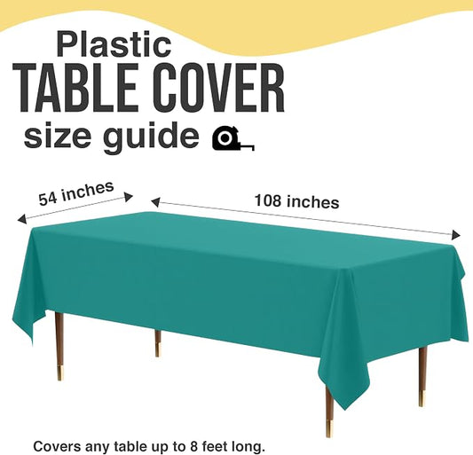 Exquisite 66% Thicker Premium Plastic Table Cloth Rectangle Table Cover 0.5 Mil 6 Pack Teal Table Cloth 54 Inch x 108 Inch Disposable Tablecloth Won't Tear Easily Like Cheap Thin Brands