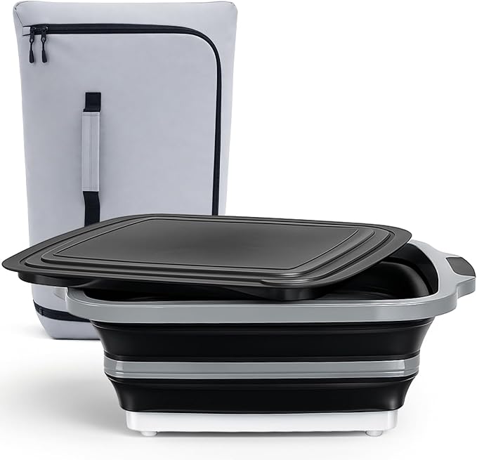 Funnymoom 2pcs Large Barbecue Prep Set Include 8 Gal/30l Collapsible BBQ Prep Tub with Lid and Cutting Board 270° Opening BBQ Blanket for Resting Meat(21inch) Leak-proof Smoker Blanket Insulated