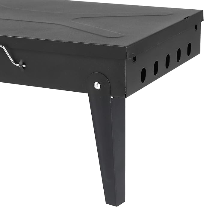 Portable Square Charcoal Grill, Adjustable Height, Folding Design, Outdoor Cooking, 17.32 x 10.63 x 8.66 Inches