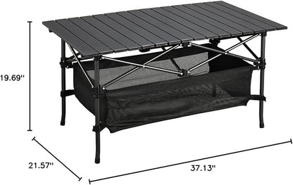 WUROMISE Lightweight Aluminum Folding Camping Table (37.13” x 21.57” x 19.69”), Portable Roll-Up Design for Outdoor, Camping, Beach, BBQ, Patio, and Picnic, Durable & Waterproof with Carrying Bag
