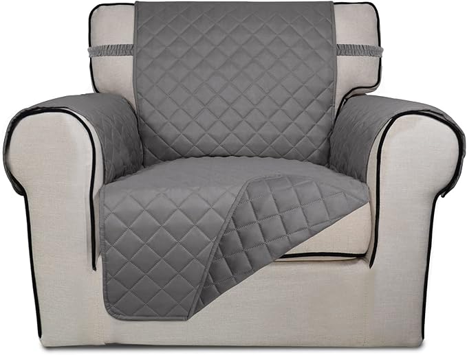 PureFit Reversible Chair Sofa Cover Dog Couch Covers for Sofa, 25.5 in | Gray/Gray, Water Resistant Couch Protector, Washable Pet Couch Cover with Non Slip and Elastic Straps For Kids