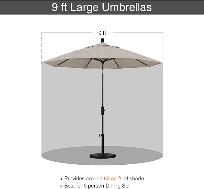 California Umbrella 9' Round Aluminum Market Umbrella, Crank Lift, Collar Tilt, White Pole, Woven Granite Olefin