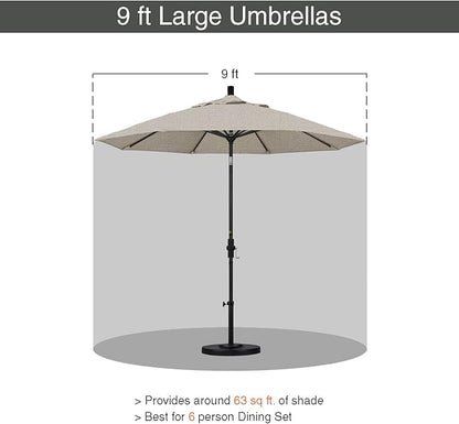 California Umbrella 9' Round Aluminum Market Umbrella, Crank Lift, Collar Tilt, White Pole, Woven Granite Olefin