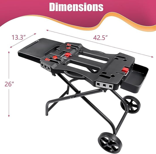 Portable Grill Cart for Weber Q1200, Q1000, Q2200, Q2000, Collapsible Griddle Stand for Blackstone 17" 22" Table Top Griddles, Outdoor Portable Folding Cart