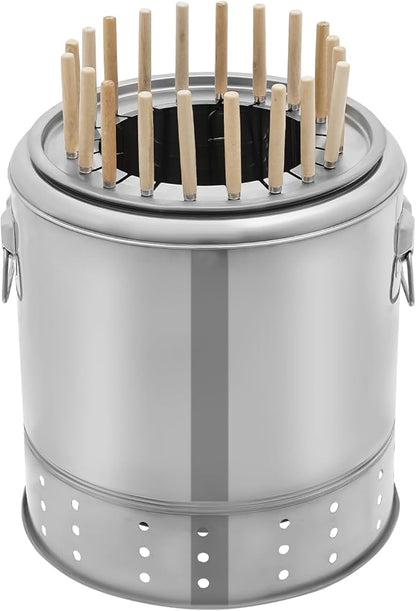 Portable Smokeless Barbecue Charcoal Barrel Grill, Stainless Steel Charcoal Kebab Grill with 20 Skewers, 2-In-1 Barbecue Grills for Picnics,Camping, Parties, Beaches