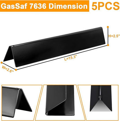 GasSaf 15.3 inch Flavorizer Bars Replacement for Weber 7636, Spirit I & Spirit II 300 S310 S320 E310 E320, Weber 46510001, 47513101 Gas Grill Front Controls, 5 PCS Porcelain Enameled Steel Flavor Bar
