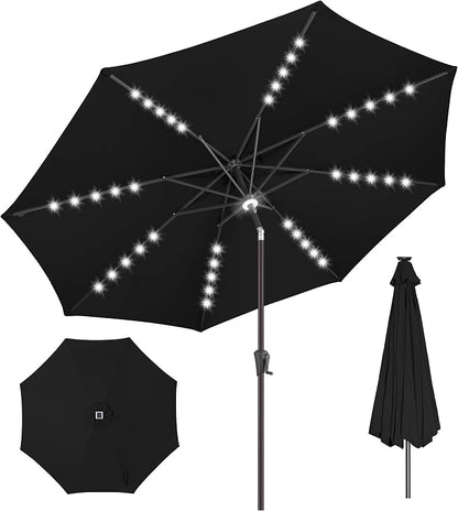 Solar Patio Umbrella Outdoor with Centre Light, 11 ft Black | 40 LED Lights, UV Protection, Solar Outdoor Umbrella for Porch, Deck, Pool, Table, Garden, Provides Evening Lighting