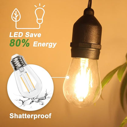 BRIMAX 12FT Outdoor String Lights with 5 LED Bulbs 2W Shatterproof Edison Bulb Commercial Grade Waterproof Outside Light 2700K Warm White for Bistro Gazebos Porch Patio Garden