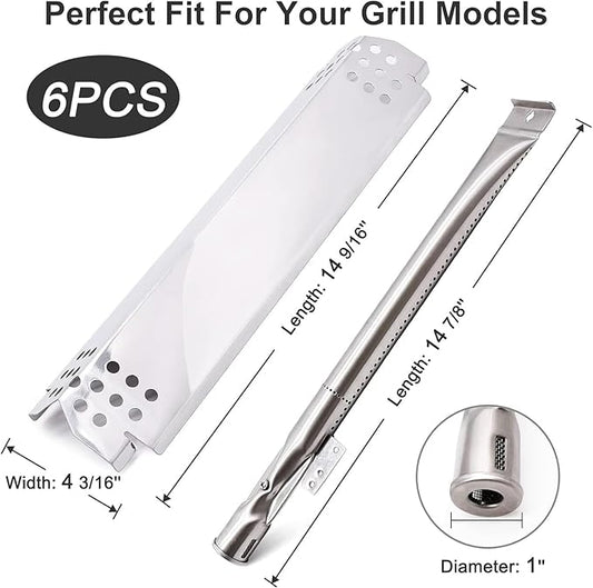 Criditpid Grill Replacement Parts for Nexgrill 6 Burner 720-0898 720-0898A, Nexgrill 720-0888, 720-0888N, 720-0830H, 720-0783E, Grill Heat Plates Shield Burners Tubes for Nexgrill Replacement Parts
