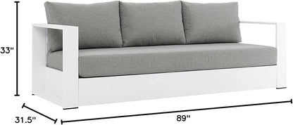 Modway Tahoe Aluminum Outdoor Patio Sofa in White Gray