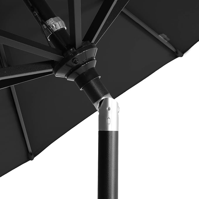 California Umbrella 12-Year-Non-Fading, 9Ft Premium Sunbrella Patio Umbrella, Hand-Crank, Button-Tilt, Black Frame, Black Fabric