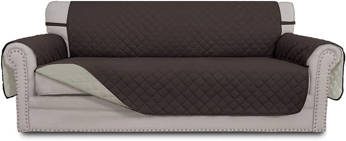 Easy-Going 4 Seater Sofa Slipcover Reversible Sofa Cover Water Resistant Couch Cover with Foam Sticks Elastic Straps Furniture Protector for Pets Children Dog Cat (XX-Large, Chocolate/Beige) | XX-Large Sofa, Washable Slipcover For Dogs, Water Resistant...
