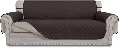 Easy-Going 4 Seater Sofa Slipcover Reversible Sofa Cover Water Resistant Couch Cover with Foam Sticks Elastic Straps Furniture Protector for Pets Children Dog Cat (XX-Large, Chocolate/Beige) | XX-Large Sofa, Washable Slipcover For Dogs, Water Resistant...