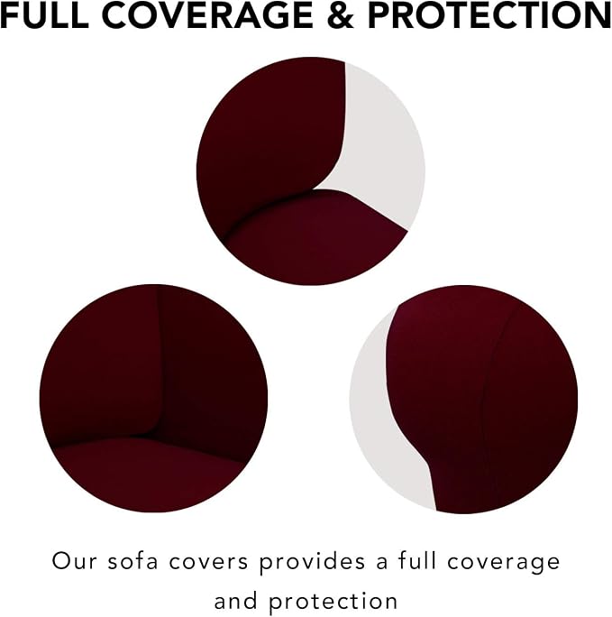 PureFit Stretch Loveseat Covers Fleece Couch Covers for Sofa Wine | 1-Piece Sofa Slipcover Soft Couch Protector, Sofa Cover Washable with Non Skid Foam and Elastic Bottom for Kids, Dogs