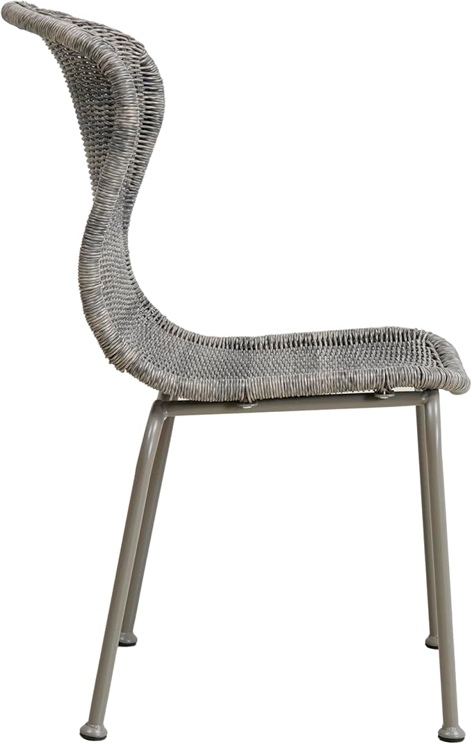 Christopher Knight Home Kixi Set of 2 Dining Chairs, Faux Rattan Outdoor Accent Seating with Iron Frame, Armless Design for Patio, Poolside/Garden, Grey