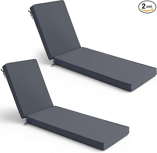Summsun Chaise Lounge Cushions Outdoor Set of 2 - Waterproof and Fade Resistant Sun Lounger Replacement Cushions - Patio Lounger Pads with Removable Cover for Pool, Deck, 80 x 26 x 3 Inch, Dark Grey
