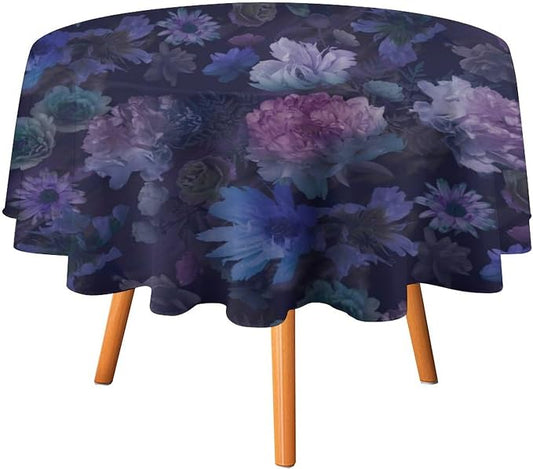 Vintage Flower Round Tablecloth, Gothic Garden Dark Florals Rustic Roses Boho Botanical Plant Water Resistant Wipeable Table Cover for Picnic Party Holiday Kitchen Dinner Table 60"