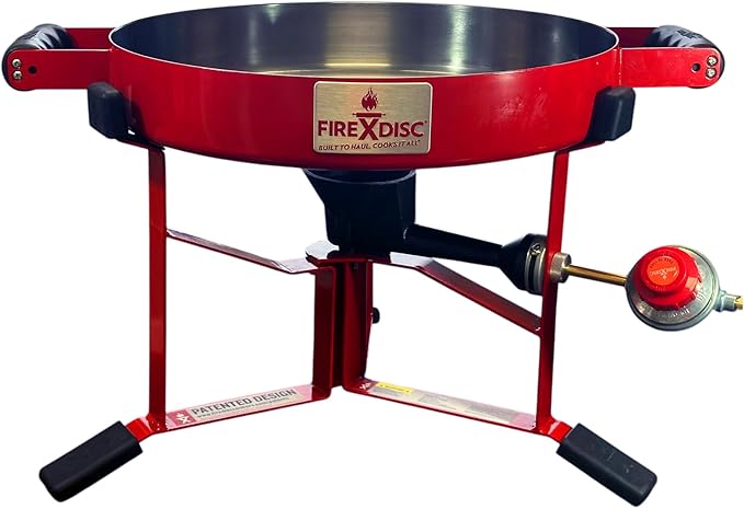 FIREDISC 215 Limited Edition Ultra Portable Tabletop Propane Cooker in Fireman Red TCGFD215R, 16.5-in. Plow Disc Camping Stove is an Ideal Portable Stove, Tailgate Grill, or Propane Outdoor Cooking