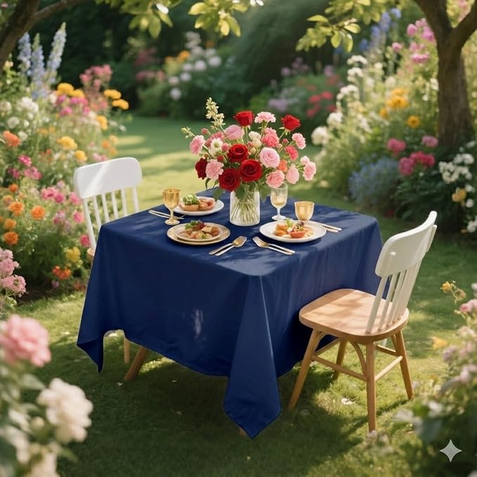8 Pack Navy Blue Square Tablecloth 54 x 54 Inch | Wrinkle Resistant, Washable, Polyester Fabric, Square Table Cloth for Dining Party Banquet Buffet Wedding