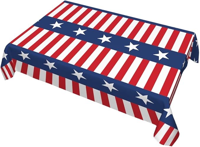 Decorative Rectangle Table Cloths Watercolor Stripes Stars 4th of July Patriotic Memorial Tablecloth Table Cover for Dining/BBQ/Picnic/Coffee Table 52 X 70 Inches