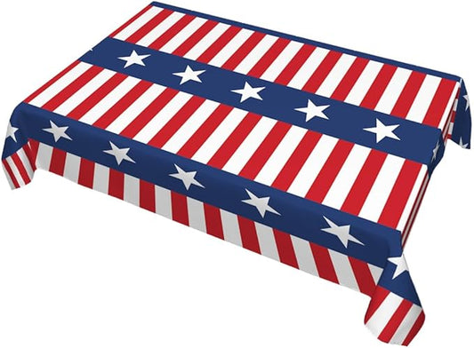 Decorative Rectangle Table Cloths Watercolor Stripes Stars 4th of July Patriotic Memorial Tablecloth Table Cover for Dining/BBQ/Picnic/Coffee Table 52 X 70 Inches