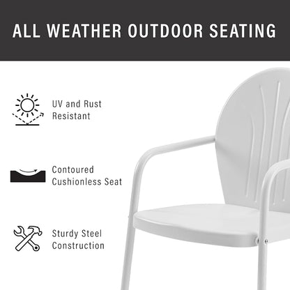 Crosley Furniture Griffith Outdoor Chair, Retro Metal Patio Chairs for Dining, Porch, Deck, Balcony, White