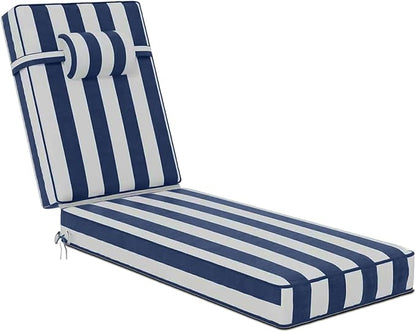 72 x 21 x 4 Inch Olefin Chaise Lounge Cushions, Lounge Chair Cushions with Headrest for Outdoor Furniture - Weather and Fade Resistant Patio Replacement Furniture Lounge Chair Cushion