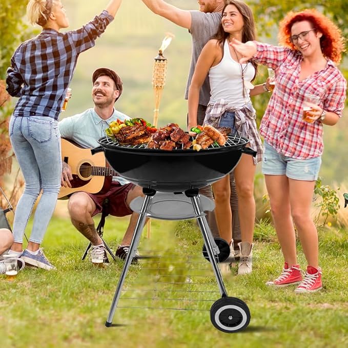 Charcoal Grill - portable BBQ Grill with adjustable air vent, wheels, hanlde - Charcoal Kettle Grill for outdoor, camping, backyard, picnics, party parties