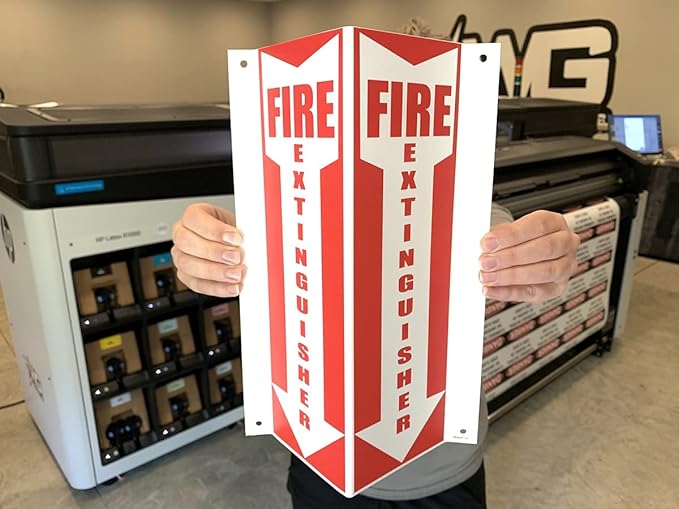 3D Fire Extinguisher Sign | 12 x 4 x 4 Inch Fire Projection Wall Sign | Pre-Drilled Mounting