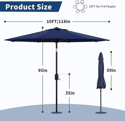Garvee patio Umbrella with Solar Lights, Outdoor Table Umbrella with 8 Durable Ribs, Tilt & Crank Mechanism, Waterproof & UV Protection for Garden, Backyard, Poolside,
