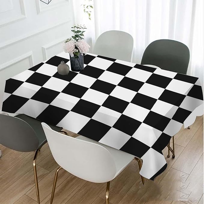 TKS MITLAN Chess Board Decorative Rectangle Tablecloth Black and White Checker Board Polyester Table Cloths Kitchen Table Cover for Dining BBQ Picnic Coffee Table 60 x 84 Inch 6-8 Seats