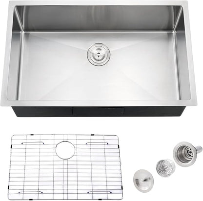 Undermount Kitchen Sink,Jshozzy 28x17 Stainless Steel Kitchen Sink Undermount 16 Gauge Handmade 10" Deep Single Bowl Sink