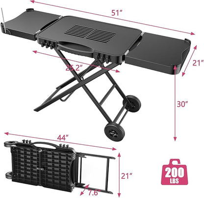 Portable Grill Cart for Ninja Woodfire OG700 OG800 OG900, Blackstone Griddle, for Weber Q100 Q200 Q300, Pizza Oven, Collapsible Grill Stand for Most Portable Grills, Large Surface Grill Trolley