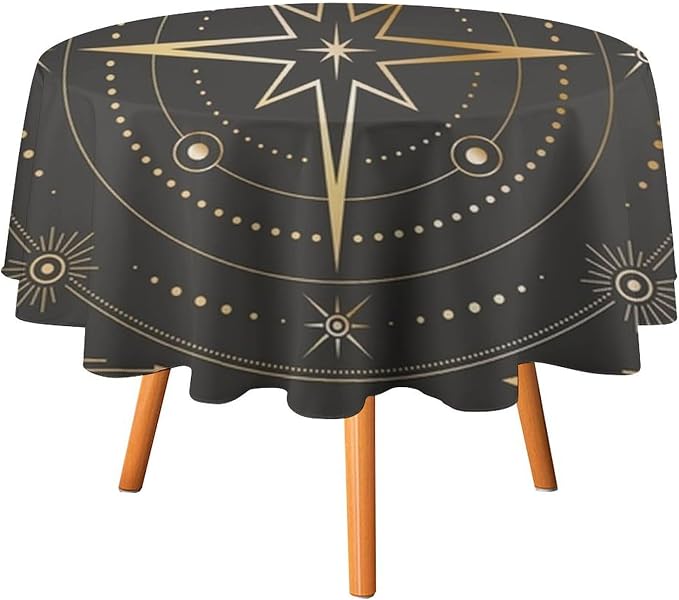 Vintage Tarot Moon Round Tablecloth Boho Mystical Crescent Moon Phases Star Galaxy Space Table Cloth Water Resistant Wipeable Table Cover for Picnic Party Holiday Kitchen Dinner Table 70"