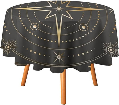 Vintage Tarot Moon Round Tablecloth Boho Mystical Crescent Moon Phases Star Galaxy Space Table Cloth Water Resistant Wipeable Table Cover for Picnic Party Holiday Kitchen Dinner Table 36"