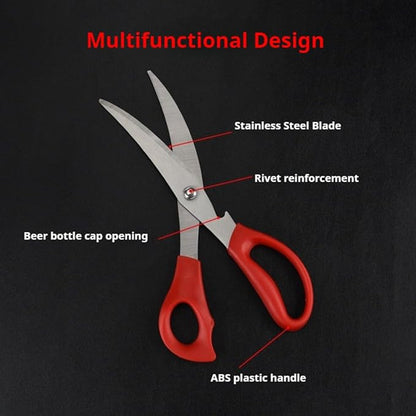 304 Stainless Steel Korean BBQ Scissors and Tongs Set,korean curve shape shears for kitchen use 9.45 inch Scissors(Black+Red) +(9.45+11) inch Tongs 4 in 1 Utensil set for Cooking