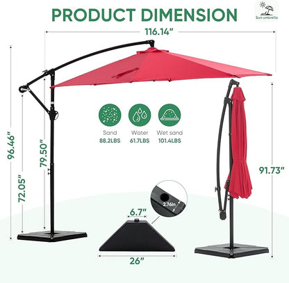 NEWBULIG 10FT Patio Umbrella, Offset Cantilever Outdoor Patio Table Umbrella, UV Protection, Fade Resistant Fabric, Easy Tilt Adjustment for Deck, Pool, Backyard, Garden