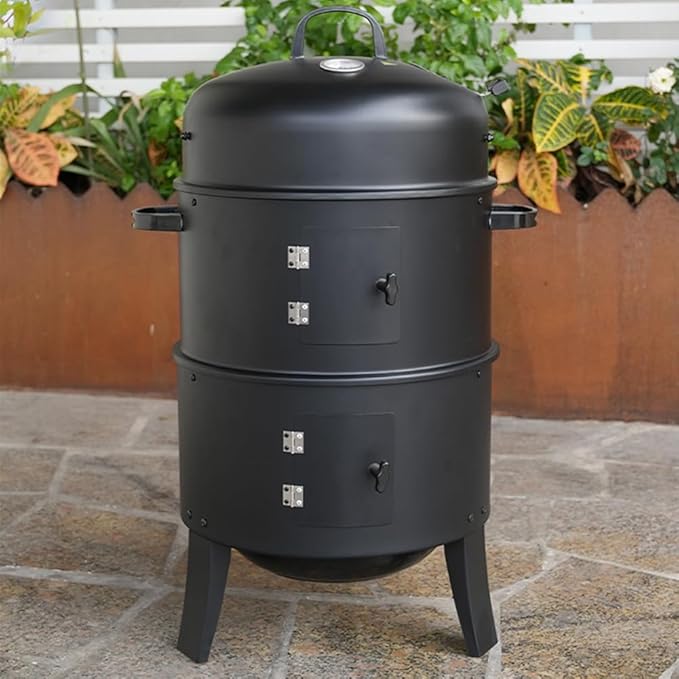 Vertical Charcoal Smoker with Built-in Thermometer BBQ Smoker Grill with Air Vent 2 Access Doors for Parties Camping Outdoor Cooking