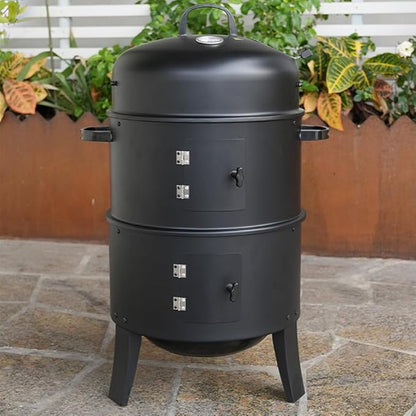 Vertical Charcoal Smoker with Built-in Thermometer BBQ Smoker Grill with Air Vent 2 Access Doors for Parties Camping Outdoor Cooking